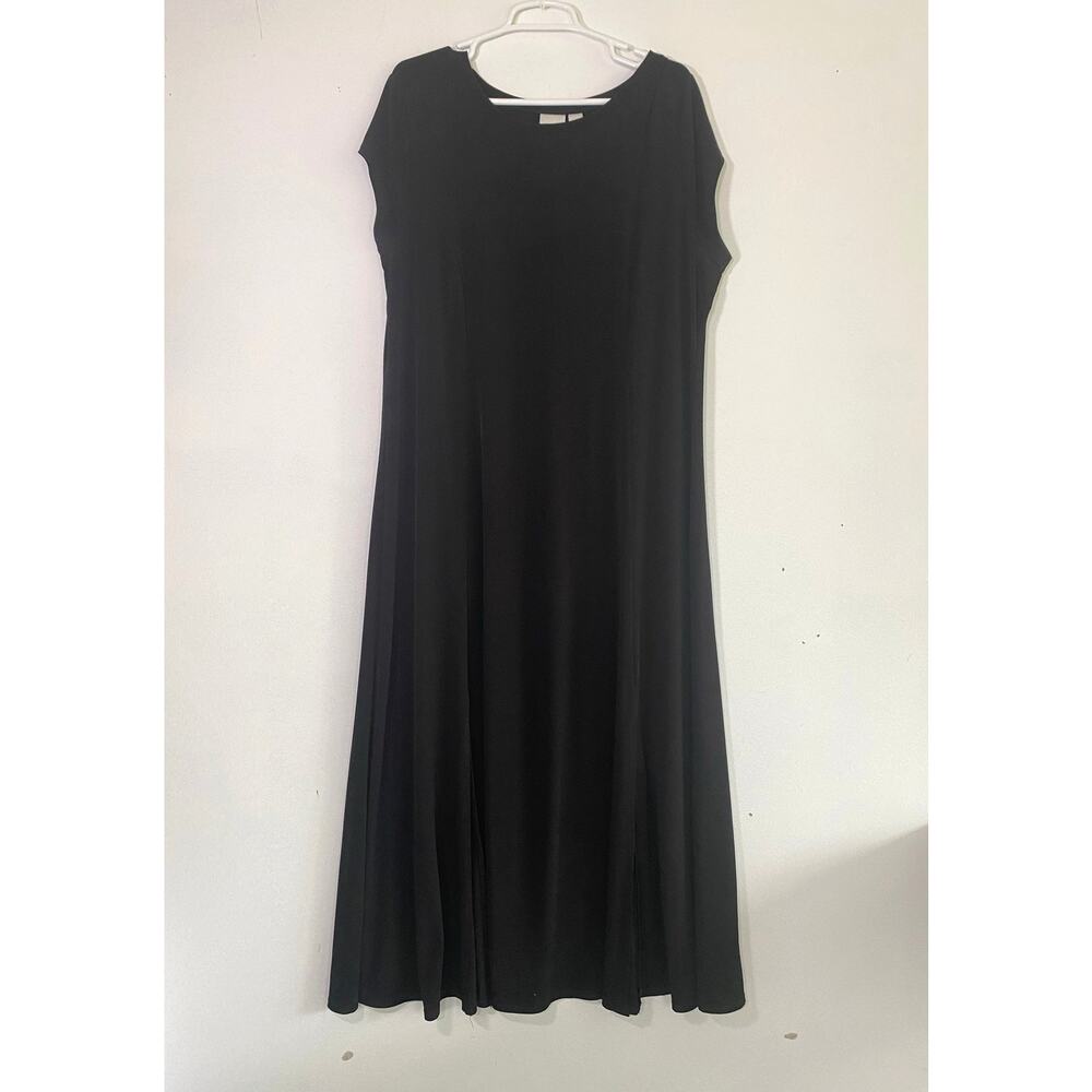 European Summer Chico's Black Capped Sleeve Long Maxi T-Shirt Dress Size 3 - Picture 2 of 7